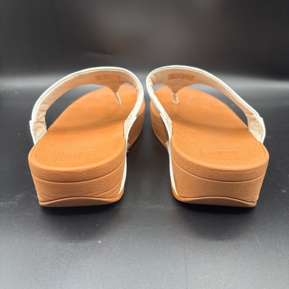 FitFlop Womens Lulu Toe Post Strap Leather Sandals Flip Flop White Brown Size 10
